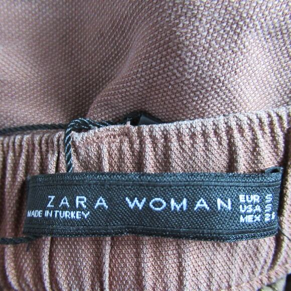 Zara Woman Capri Pants Size Small Rust Brown Twill Lyocell Slacks Rustic Hipster - Picture 6 of 8